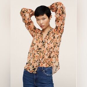 Mango ASOS Floral Button Down Blouse Size XS 🧡🖤